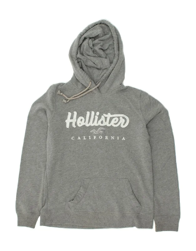 HOLLISTER Womens Loose Fit Graphic Hoodie Jumper UK 6 XS Grey Cotton