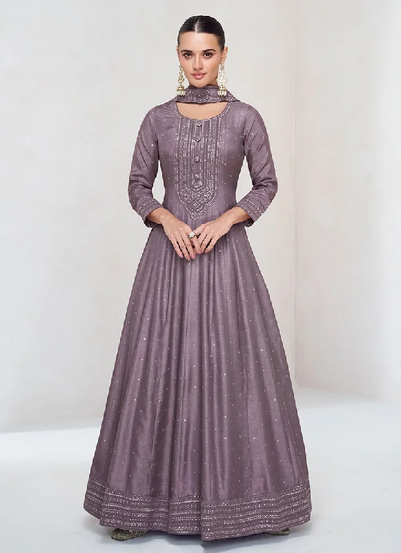 Price Rollback Deep Purple Sequence Embroidery Wedding Anarkali Gown