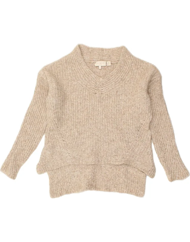 TED BAKER Womens V-Neck Jumper Sweater Size 1 Small Beige Wool