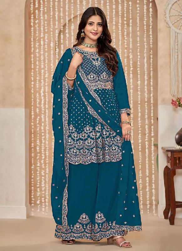 Weekend Flash Sale Royal Blue Multi Embroidered Anarkali Gharara Suit
