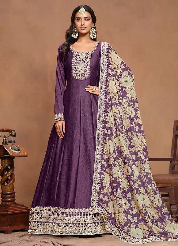 Bonus Savings Deep Purple Embroidery Silk Anarkali Suit