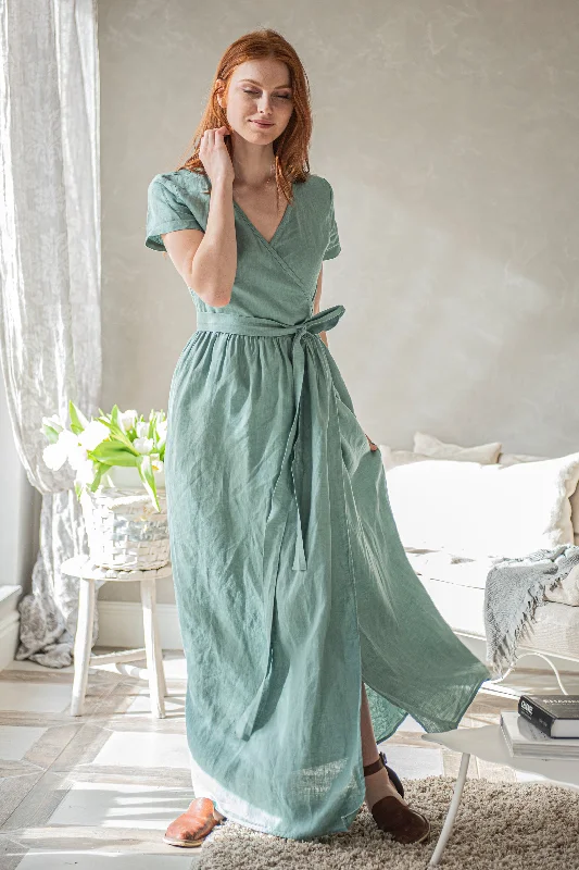 Act Now Long Linen Wrap Dress