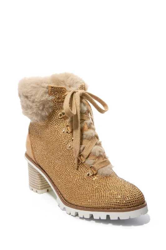 The Best Prices Faux-Fur Embellished Heeled Bootie Gold