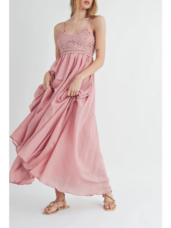 Shop and Save Mable Ambrose Crochet Cami Bodice Maxi Dress In Dusty Rose