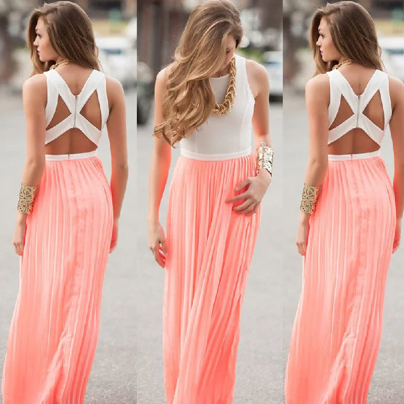 Price Rollback Chiffon Scoop Sleeveless Backless Long Dress