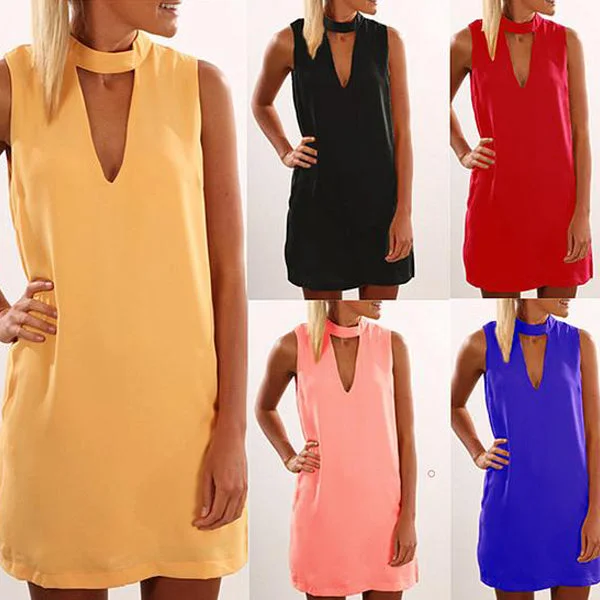 Blowout Deals Scoop Solid Sleeveless Loose Chiffon Short Dress