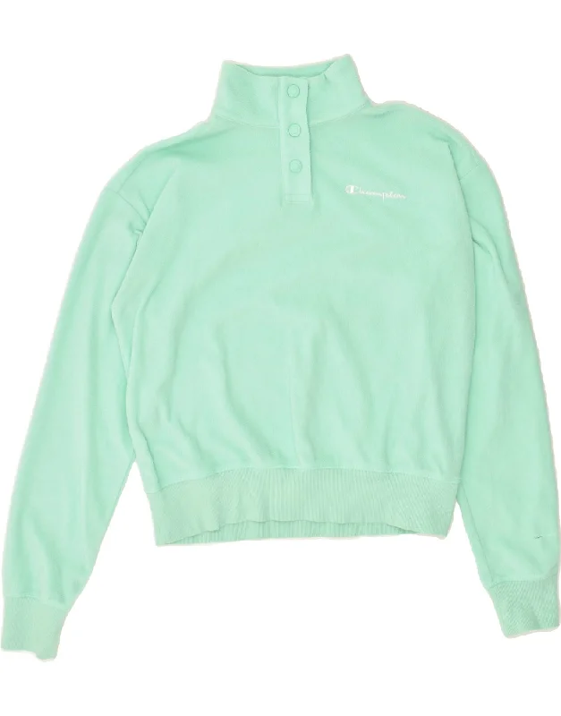 CHAMPION Womens Button Neck Fleece Jumper UK 14 Medium Turquoise