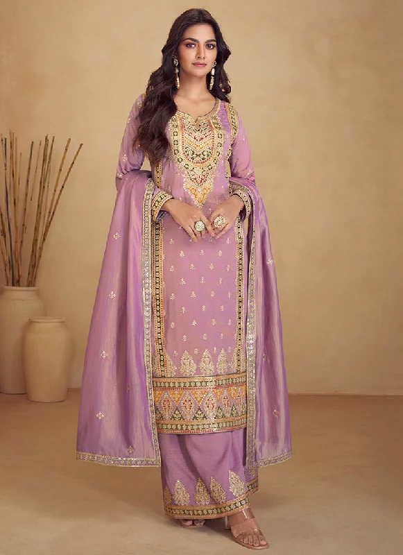 Exclusive Online Offer Lavender Multi Embroidered Wedding Palazzo Suit