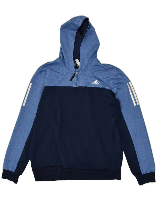 ADIDAS Womens Graphic Hoodie Jumper UK 18 XL Navy Blue Colourblock