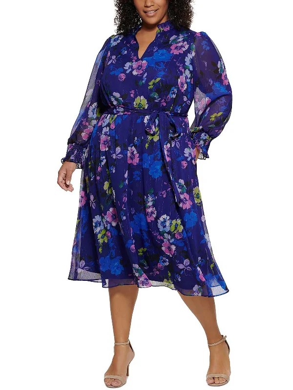 Exclusive Savings Plus Womens Floral Print Mid Calf Midi Dress