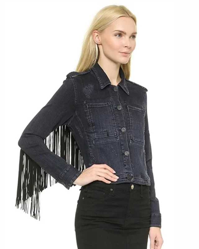 "Skywalker Distressed Denim Fringed Jacket"