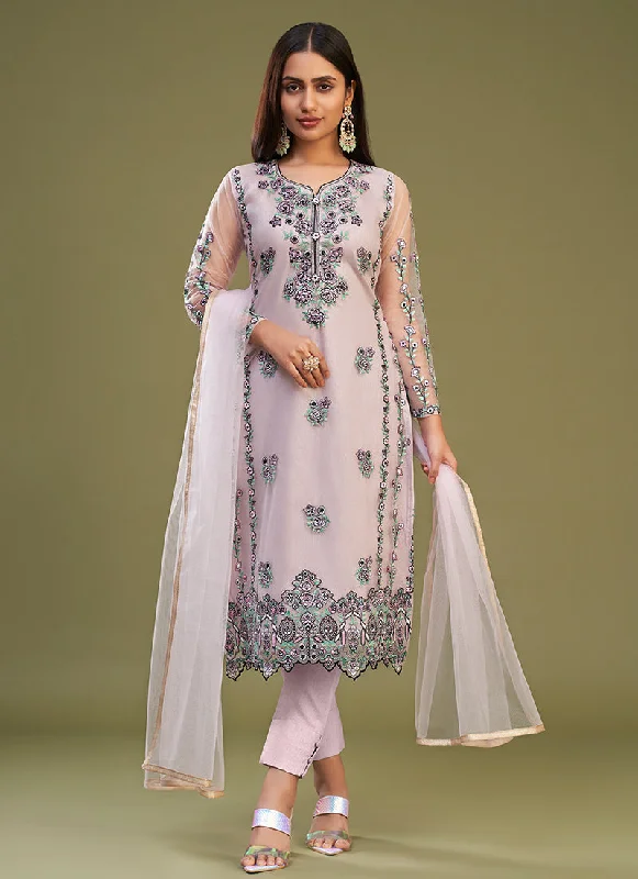 Super Deal Lavender Multi Embroidery Bridesmaid Pant Style Suit