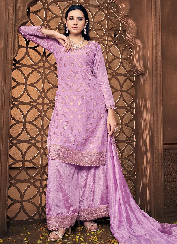 Daily Deals Lavender Golden Embroidery Festive Palazzo Suit