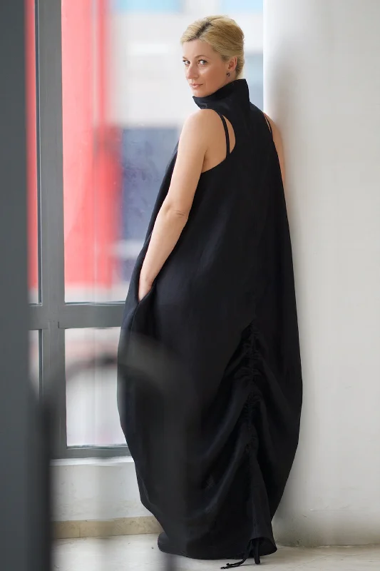 Unmissable Offer Cowl Neck Linen Dress in Black