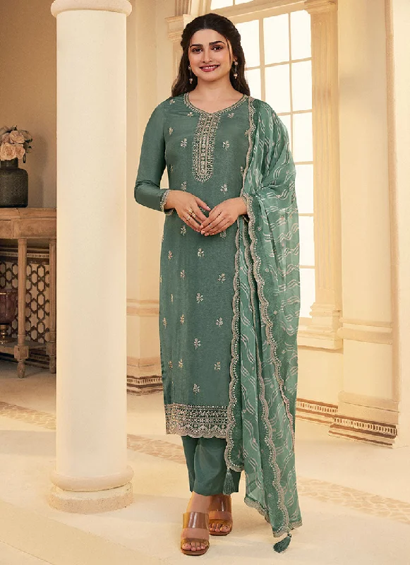 Last Chance Green Meenakari Embroidery Silk Salwar Kameez Suit