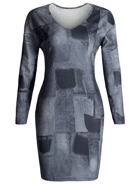 Can't Miss Patchwork V-neck Denim Mini Dress H9V36AQLHN