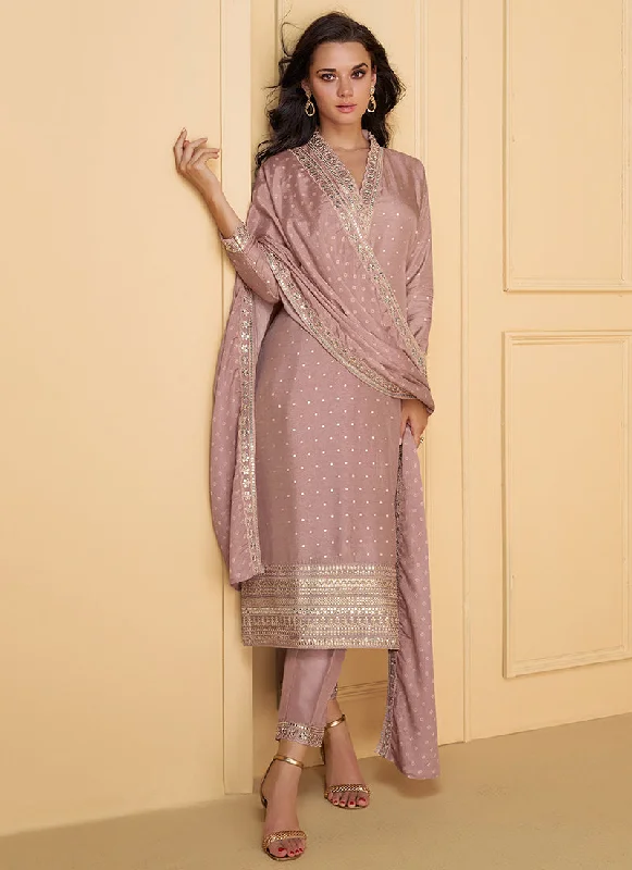 Low Prices Mauve Purple Traditional Embroidery Silk Salwar Kameez Suit