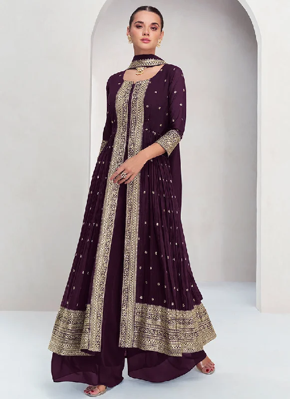 Bonus Savings Deep Purple Embroidery Traditional Palazzo Suit