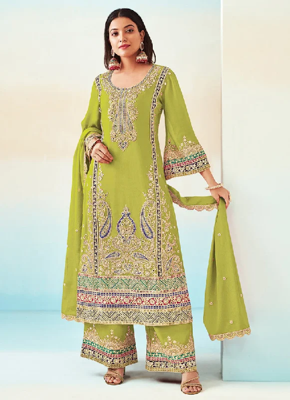 Bargain Blast Lime Green Embroidered Traditional Palazzo Style Salwar Suit
