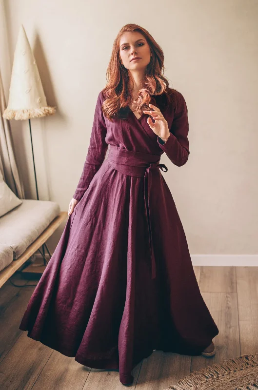 Special Offer Heavy Linen Wrap Dress with Waist Belt