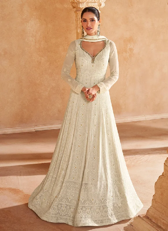 Major Savings Ivory White Chikankari Embroidery Designer Anarkali