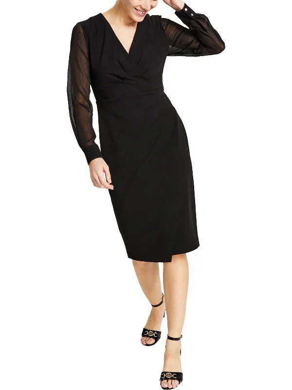 Incredible Offers Petites Womens Chiffon Sleeve Knee-Length Cocktail And Party Dress