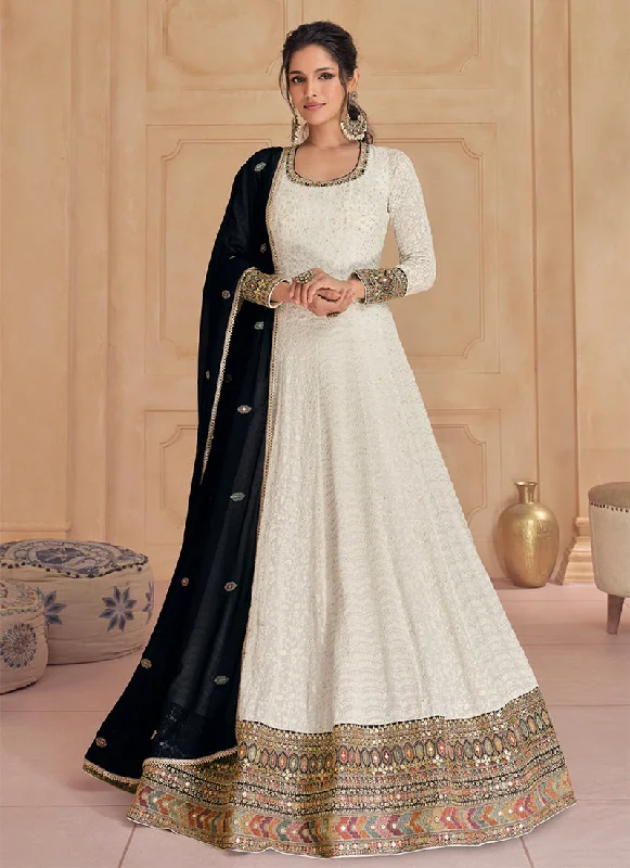 Buy More, Save More Ivory and Black Traditional Wedding Anarkali Gown Dress