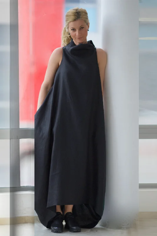 Overstock Sleeveless Linen High Neck Dress