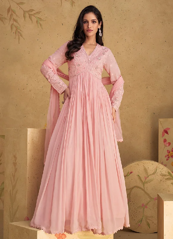 Super Deal Blush Pink Handwork Embroidered Anarkali Gown Dress