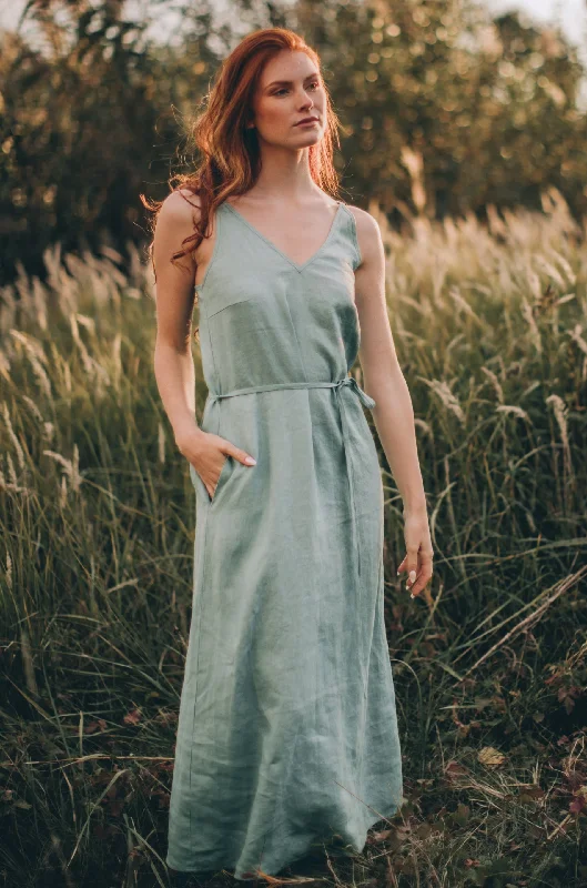 Price Rollback Linen Slip Dress with Strap Belt