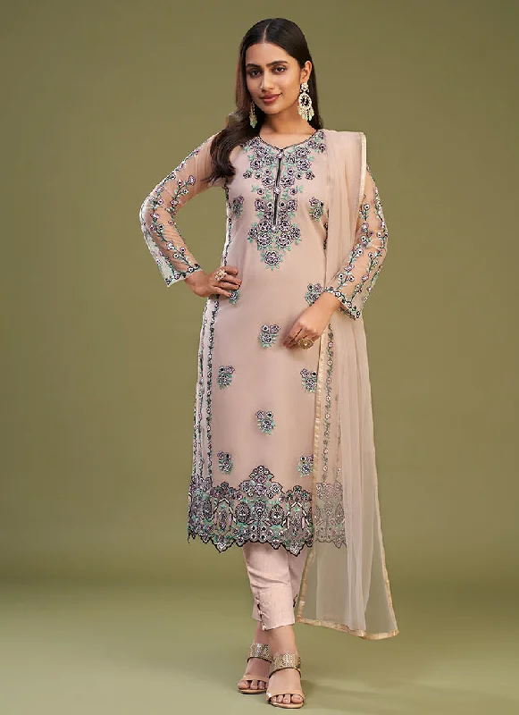 Time-Limited Offer Soft Pink Multi Embroidery Bridesmaid Pant Style Suit