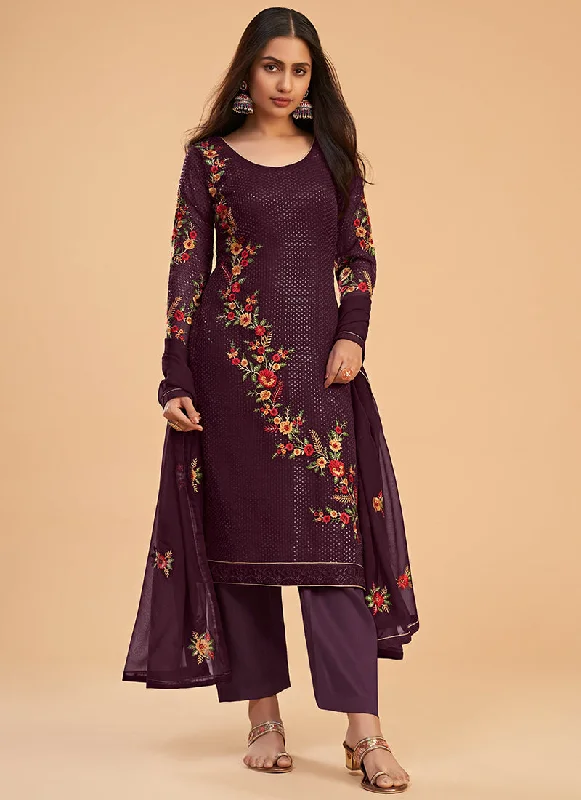 Weekend Deal Purple Multi Embroidery Traditional Salwar Suit