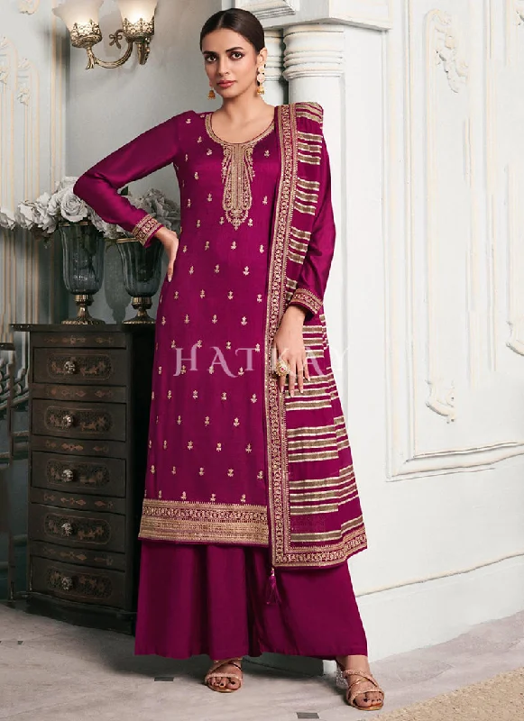 Unbeatable Prices Rani Pink Embroidered Palazzo Style Suit