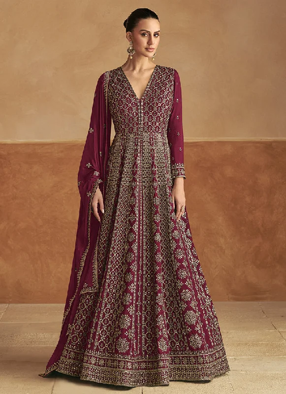 Instant Savings Crimson Red Traditional Embroidery Festive Anarkali Gown