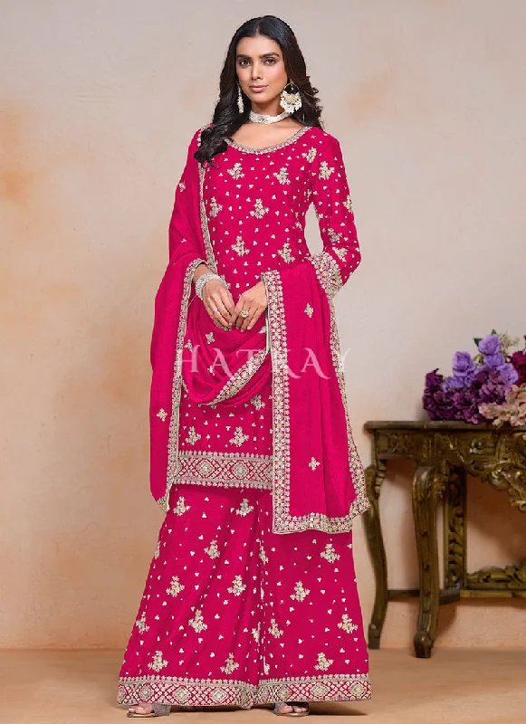 Savings Alert Rani Pink Embroidered Palazzo Style Suit