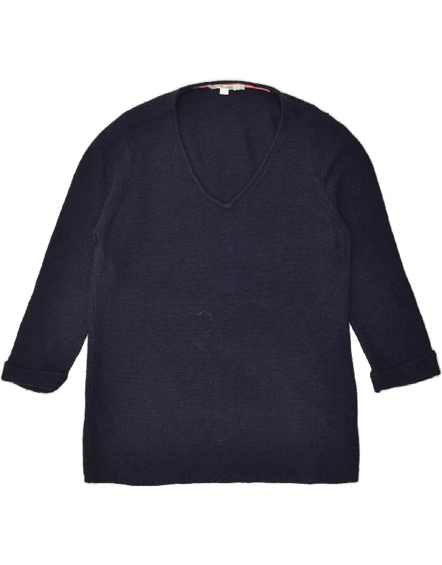 BODEN Womens 3/4 Sleeve V-Neck Jumper Sweater UK 14 Large  Navy Blue Wool