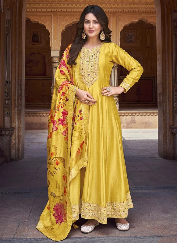 Reduced Prices Yellow Multi Embroidery Silk Anarkali Dress
