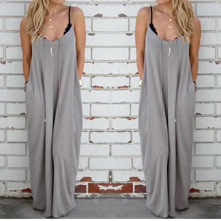 Online Only Pure Color Splicing Spaghetti Strap Backless Sleeveless Long Dress