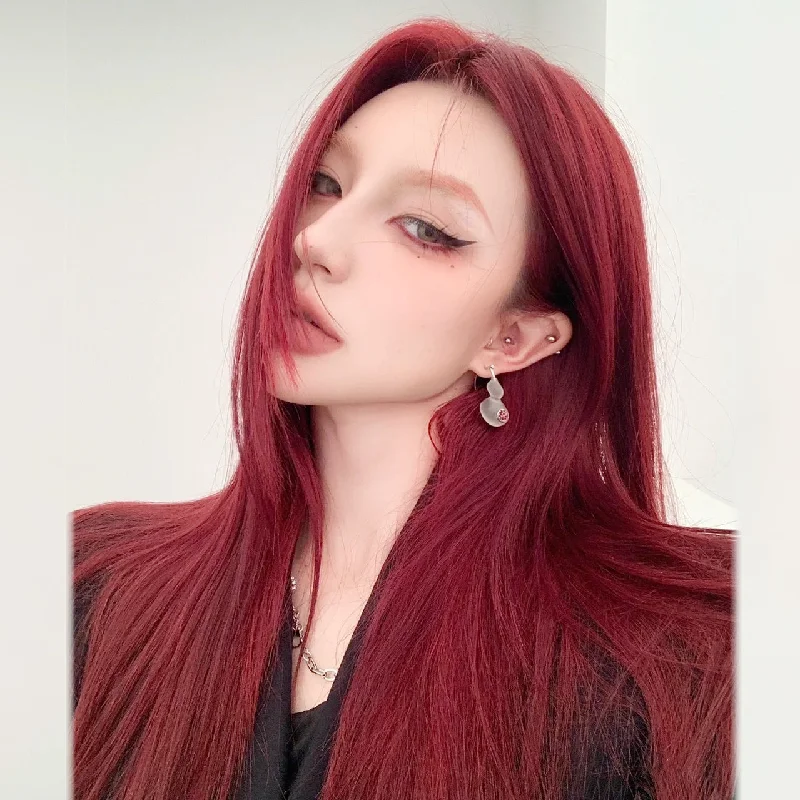 Hurry In lolita red long straight wig yv31108