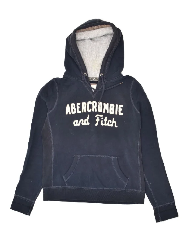 ABERCROMBIE & FITCH Womens Graphic Hoodie Jumper UK 16 Large Navy Blue