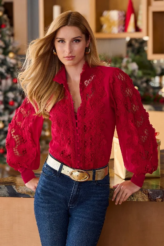 Midnight Sale Lace Inset Drama Sleeve Shirt French Kiss