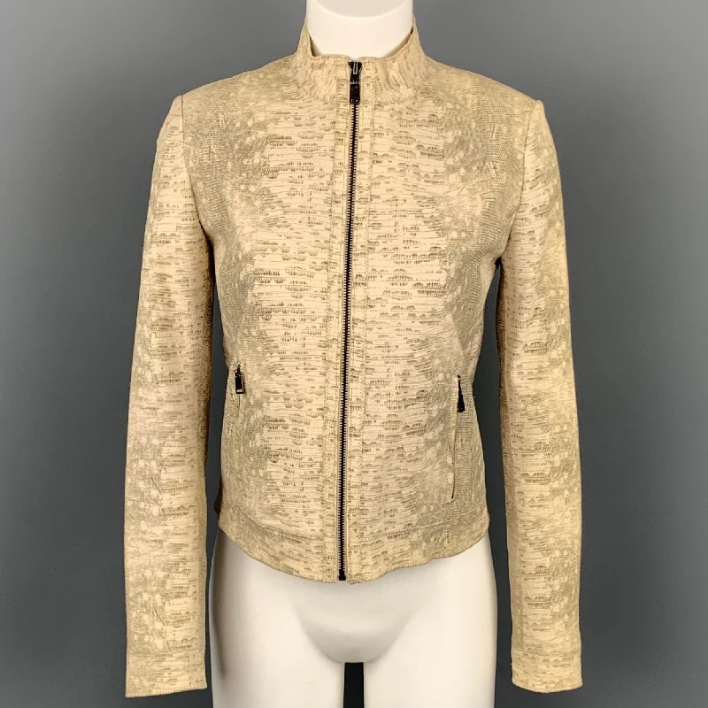 ELIE TAHARI Clearly Size XS Beige Embossed Leather Jacket