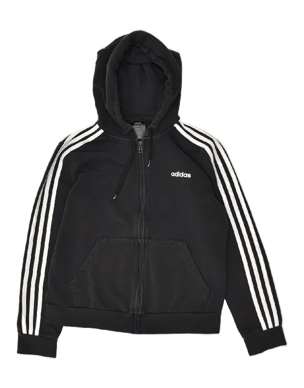 ADIDAS Womens Zip Hoodie Sweater UK 16/18 Large Black Cotton