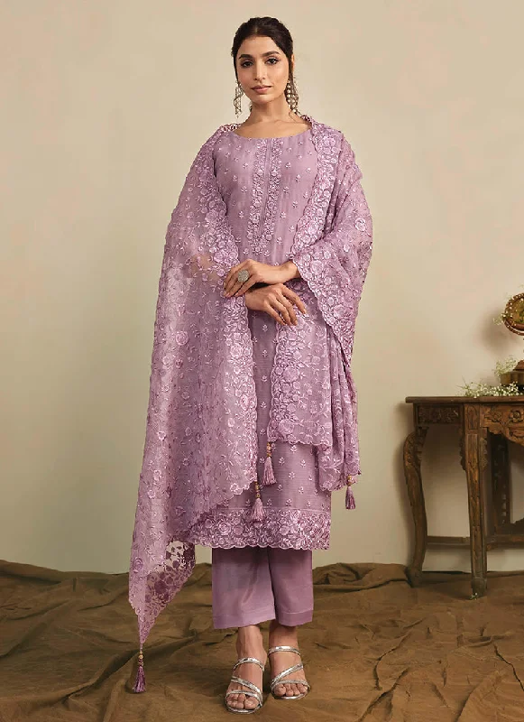 Sale Event Purple Thread Work Embroidery Pakistani Pant Suit