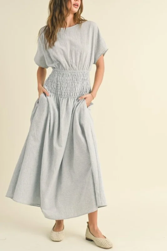 Discount Mania Gingham Checker Smocked Waist Dress