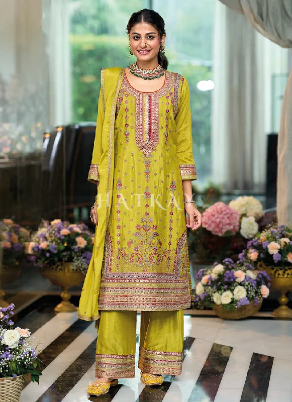 Limited Time Discount Yellow Multi Embroidery Palazzo Suit