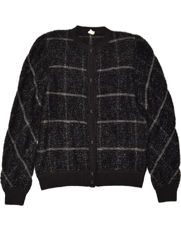 VINTAGE Womens Cardigan Sweater US 10 Large Black Check