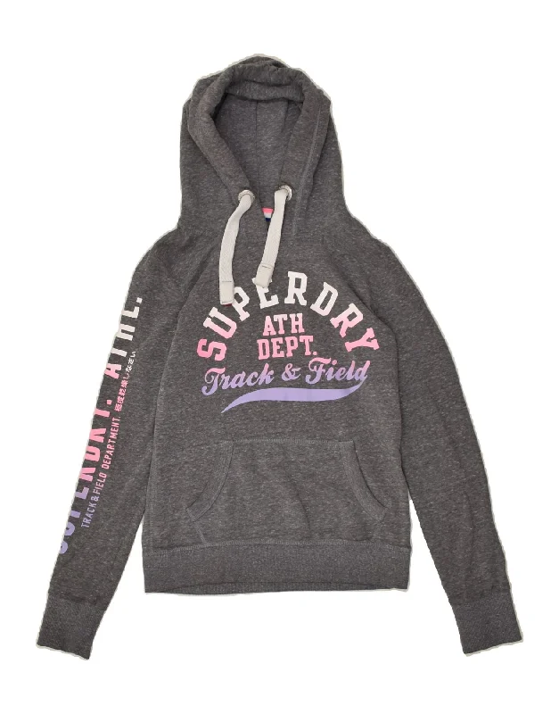 SUPERDRY Womens Graphic Hoodie Jumper UK 10 Small Grey Cotton