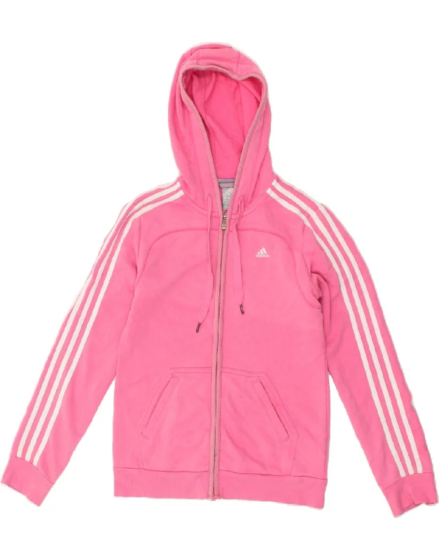 ADIDAS Womens Zip Hoodie Sweater UK 8/10 Small Pink Cotton