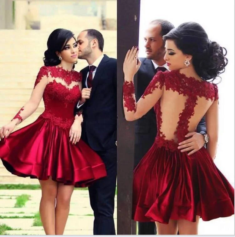 Weekend Deal Pure Color Lace Splicing Backless Short Cocktail Dress